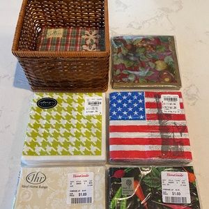 Wicker Cocktail Napkin Holder with Napkins